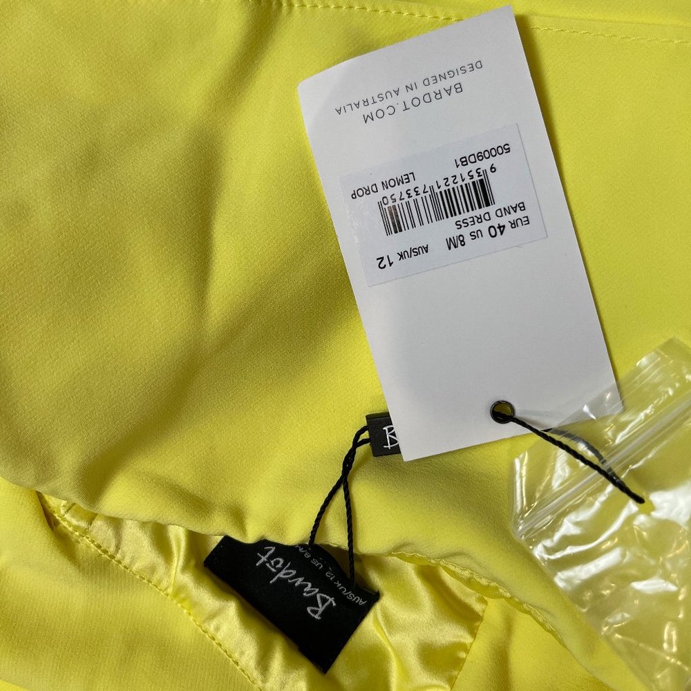 NWT Bardot Strapless Ruffle Sleeve Midi Dress in Yellow Lemon Drop - Size Medium - Picture 8 of 9
